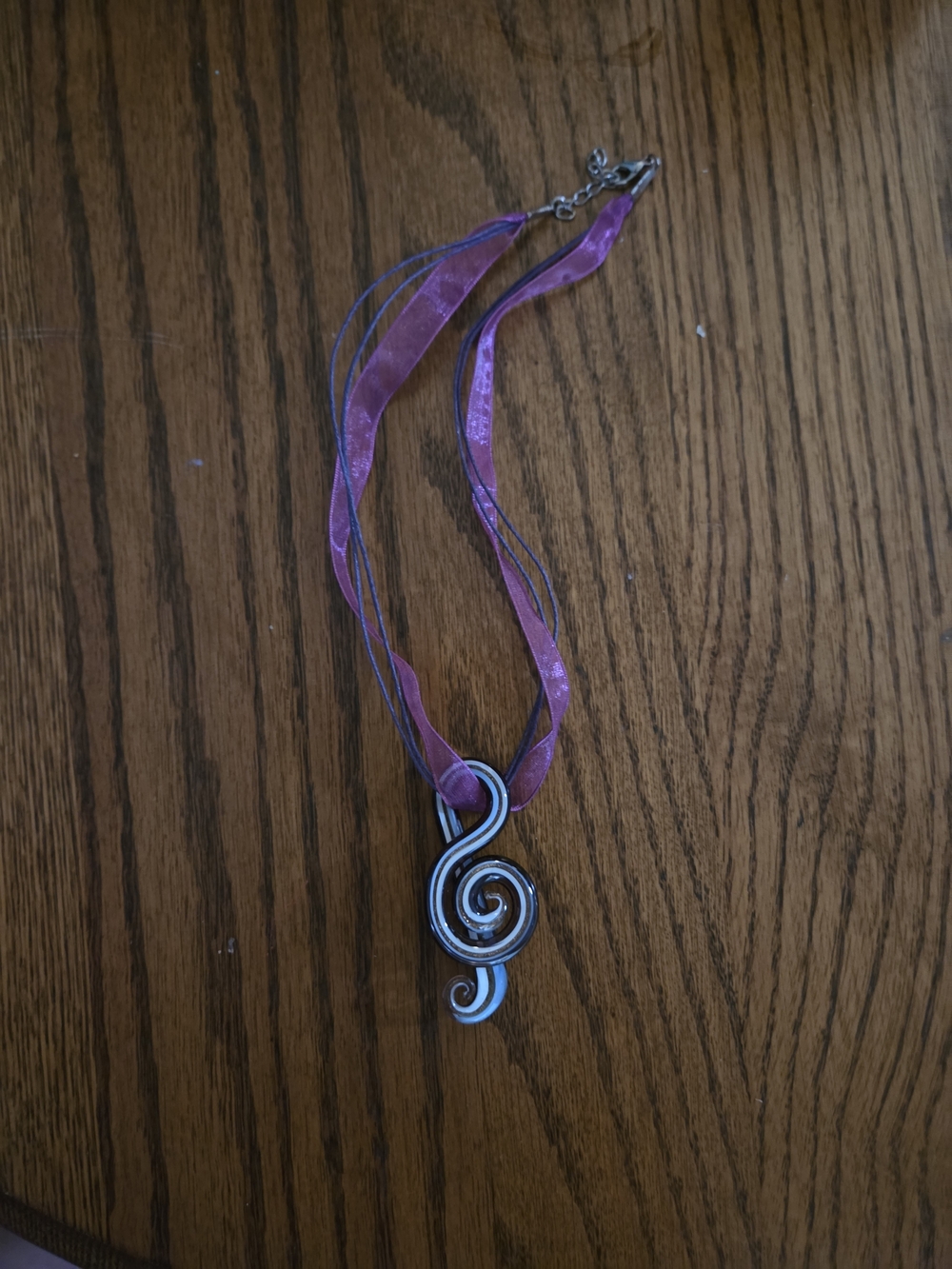 Silver Treble Clef Pendant Necklace with Purple Ribbon